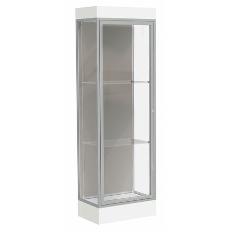 GHENT Lighted Floor Display Case 24x76x20, 6" Base, Satin 91LFHB-SN-WHT