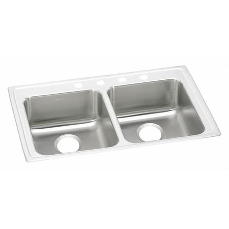 Lustertone SS, Equal 2 Bowl Top Mnt Sink, Drop-In Mount, MR2 Hole, Lustrous  Satin Finish