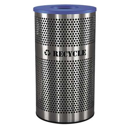EX-CELL KAISER 33 gal Round Recycling Bin, Flat Top, Royal Blue, Stainless Steel, LLDPE VCR-33PERF-S