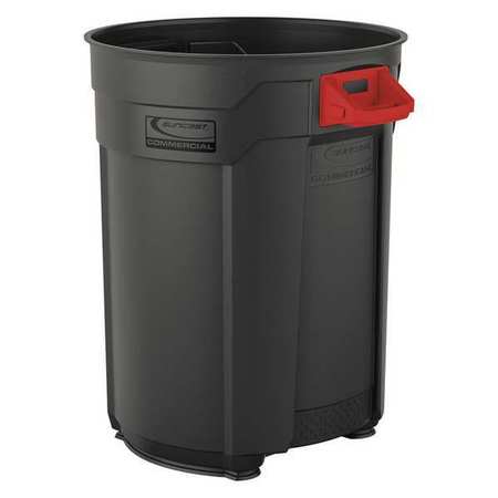 Suncast Commercial 55 gal. Round Trash Can, Gray, Snap-On, HDPE BMTCU55