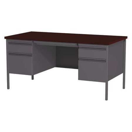 HIRSH Pedestal Desk, 30" D, 60" W, 29-1/2" H, Charcoal/Mahogany, Laminate 20102
