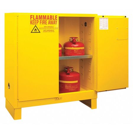 DURHAM MFG Safety Cabinet, Manual Close, 30 gal., Yellow, Legs 1030ML-50