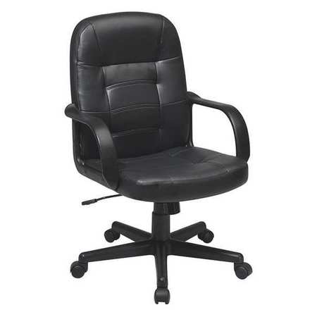 WORK SMART Leather Executive Chair, 16-3/4" to 20-1/2", Loop Arms, Black EC3393-EC3