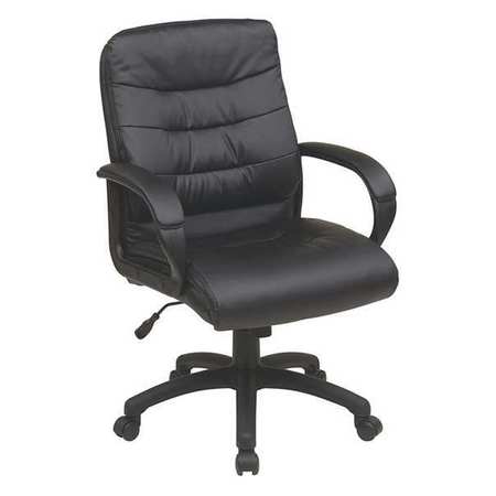 WORK SMART Leather Executive Chair, 19" to 22-3/4", Fixed Arms, Black FL7481-U6