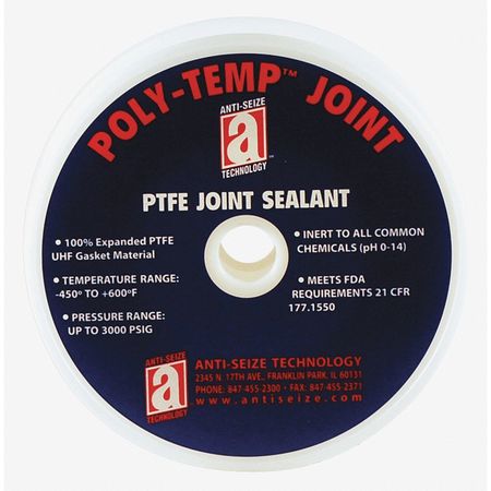 ANTI-SEIZE TECHNOLOGY Joint Sealant, PTFE Gasket, 1/8"X 1000ft. 28303