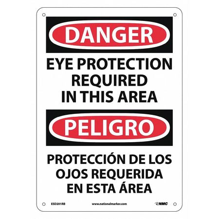 NMC Danger Eye Protection Required Sign, Bili, 14 in Height, 10 in Width, Rigid Plastic ESD201RB