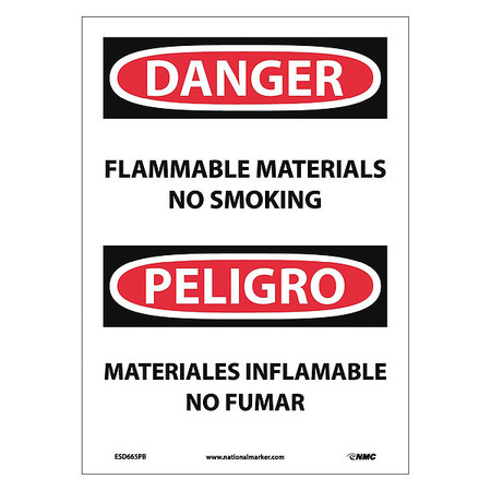 NMC Danger Flammable Materials No Smoking Sign - Bilingual, ESD665PB ESD665PB