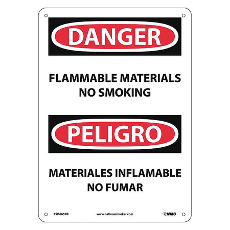 NMC Danger Flammable Materials No Smoking Sign - Bilingual, ESD665RB ESD665RB