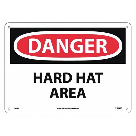 NMC Danger Hard Hat Area Sign, 10 in Height, 14 in Width, Rigid Plastic D46RB