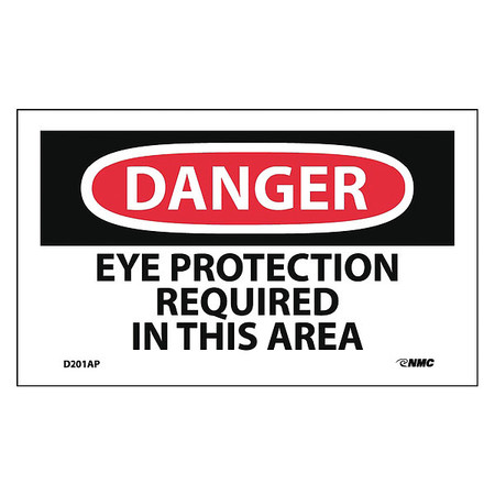NMC Danger Eye Protection Required In This Area Label, Pk5 D201AP