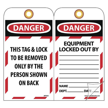 NMC Danger Equipment Locked Out Tag, Pk10 JMTAG1