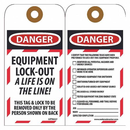 NMC Danger Equipment Lock-Out A Life Is On The Line Tag, Pk10 LOTAG27