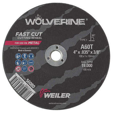 Weiler 4"x.035" Wolverine Type 1 Cut-Off Wheel A60T 3/8" A.H. 56080