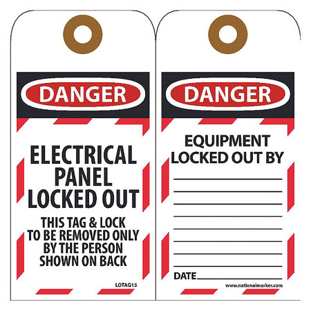 NMC Danger Electrical Panel Locked Out Tag, Pk10 LOTAG15
