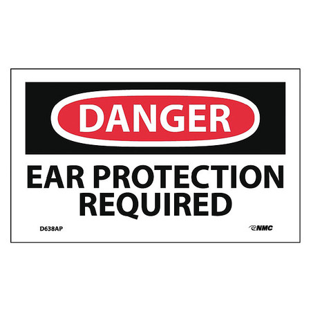 NMC Danger Ear Protection Required Label, Pk5 D638AP