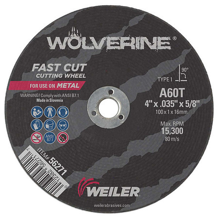 Weiler 4"x.035" Wolverine Type 1 Cut-Off Wheel A60T 5/8" A.H. 56271