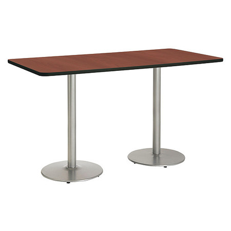 KFI Rectangle KFI Mode 42" x 96" Conference Table, Mahogany Finish, Round Silver Base, Bistro Height T4296-B1922-SL-MH-38