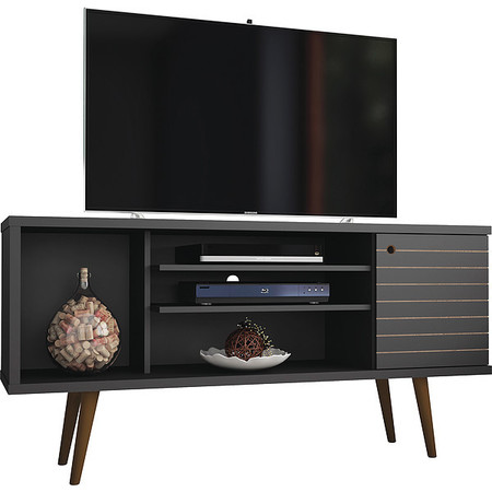 Manhattan Comfort TV Stand, Mid Century, Black, 53.14" 200AMC8