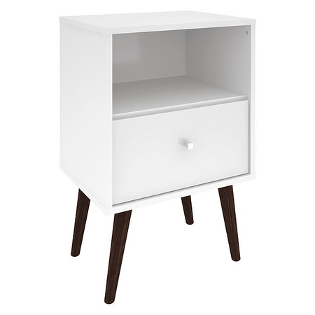 MANHATTAN COMFORT Nightstand, Mid Century, White 203AMC6