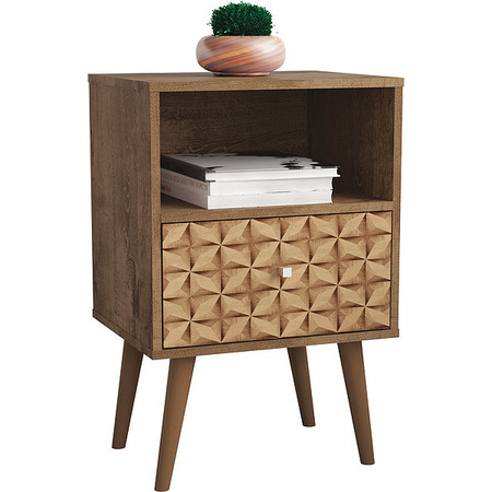 MANHATTAN COMFORT Nightstand, Mid Century, Brown/Brown 203AMC97