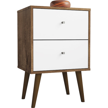 MANHATTAN COMFORT Nightstand, Mid Century, Brown/White 204AMC96