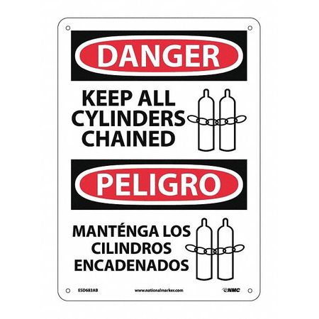 NMC Danger Keep All Cylinders Chained Sign - Bilingual, ESD683AB ESD683AB