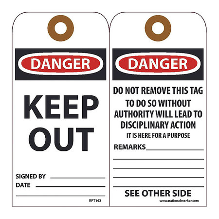 NMC Danger Keep Out Tag, Pk25 RPT143G