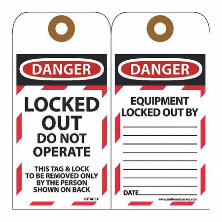 NMC Danger Locked Out Do Not Operate This Tag, Pk10 LOTAG34