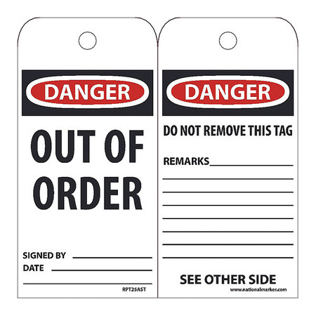 NMC Danger Out Of Order Tag, Pk25 RPT25AST