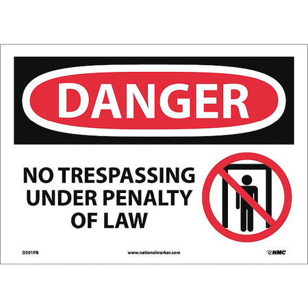 NMC Danger No Trespassing Under Penalty Of Law Sign, D591PB D591PB