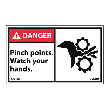 Nmc Danger Pinch Points Watch Your Hands Label, Pk5 DGA19AP