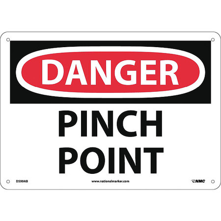 Nmc Danger Pinch Point Sign, 10 in Height, 14 in Width, Aluminum D599AB