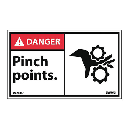 NMC Danger Pinch Points Label, Pk5, DGA54AP DGA54AP