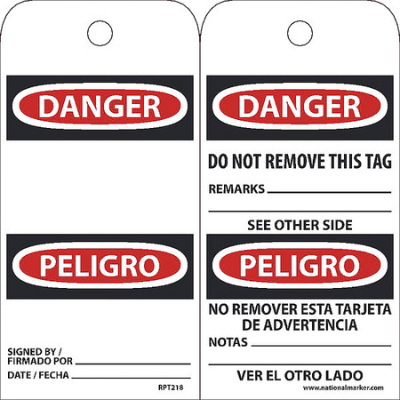 NMC Danger-Bilingual Tag, Pk25 RPT218