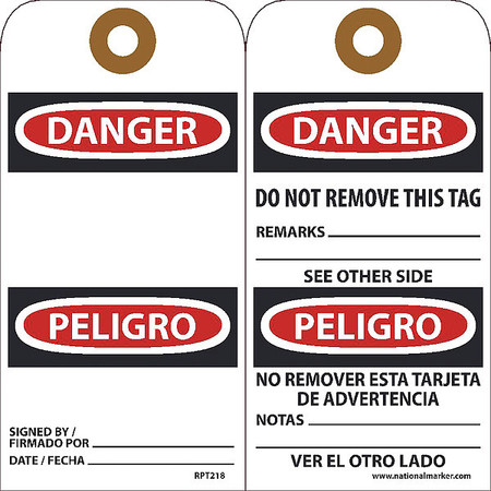 NMC Danger-Bilingual Tag, Pk25 RPT218G