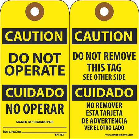 NMC Do Not Operate Bilingual Tag, Pk25 RPT152G