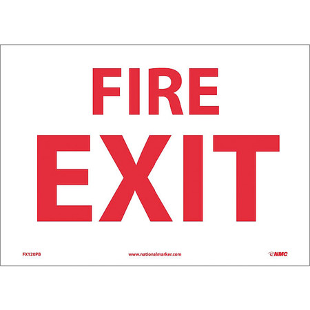 NMC Fire Exit Sign, 10 in Height, 14 in Width, Pressure Sensitive Vinyl FX120PB