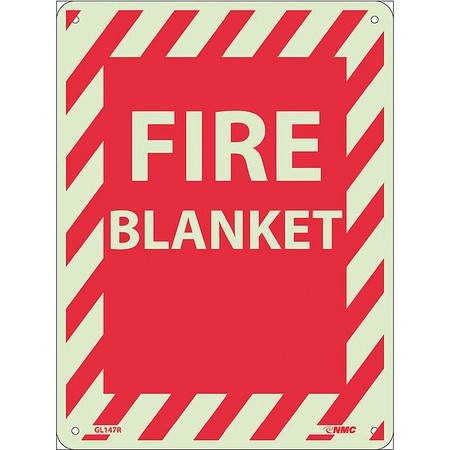 NMC Fire Blanket Sign, 12 in Height, 9 in Width, Glow Rigid GL147R