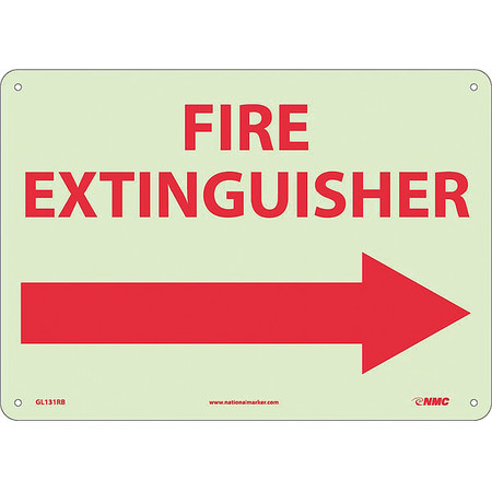 NMC Fire Extinguisher Sign, 10 in Height, 14 in Width, Glow Rigid GL131RB