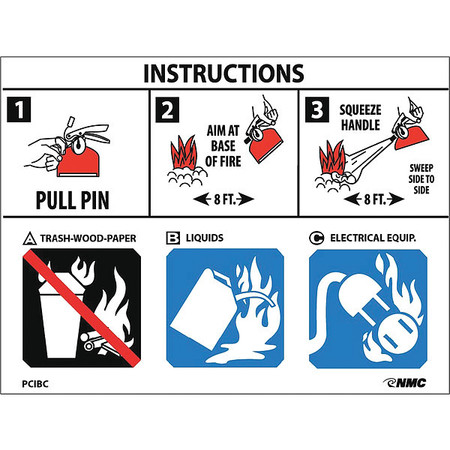 NMC Fire Extinguisher Instructions Sign, Pk100, Material: Adhesive Backed Vinyl PCIBC