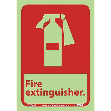 NMC Fire Extinguisher Sign, 10 in Height, 7 in Width, Glow Polyester GFGA3P