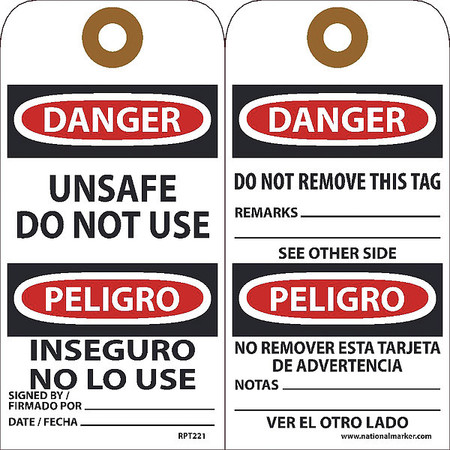 NMC Danger Unsafe Do Not Use Bilingual Tag, Pk25 RPT221G