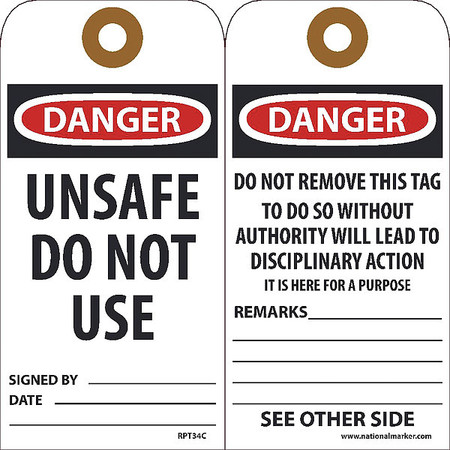 NMC Danger Unsafe Do Not Use Signed By___ Date___Tag, Pk25 RPT34CG