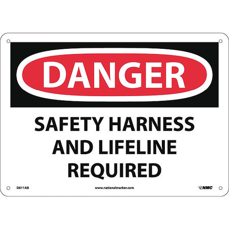 NMC Danger Safety Harness And Lifeline Required Sign D611AB