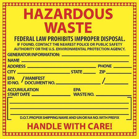 NMC Hazardous Waste Hazmat Label, Material: Pressure Sensitive Paper HW10