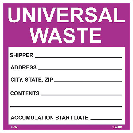 NMC Hazardous Materials Shipping Hazmat Label, Material: Pressure Sensitive Vinyl HW30ALV