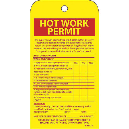 Nmc Hot Work Permit Tag, Pk10 RPT171