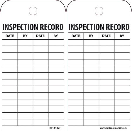 Nmc Inspection Record Tag, Pk25 RPT112ST