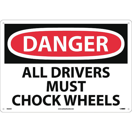 NMC Large Format Danger All Drivers Must Chock Wheels Sign, D223AC D223AC