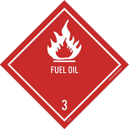 NMC Fuel Oil 3 Dot Placard Sign, Pk25, Material: Adhesive Backed Vinyl DL100AP